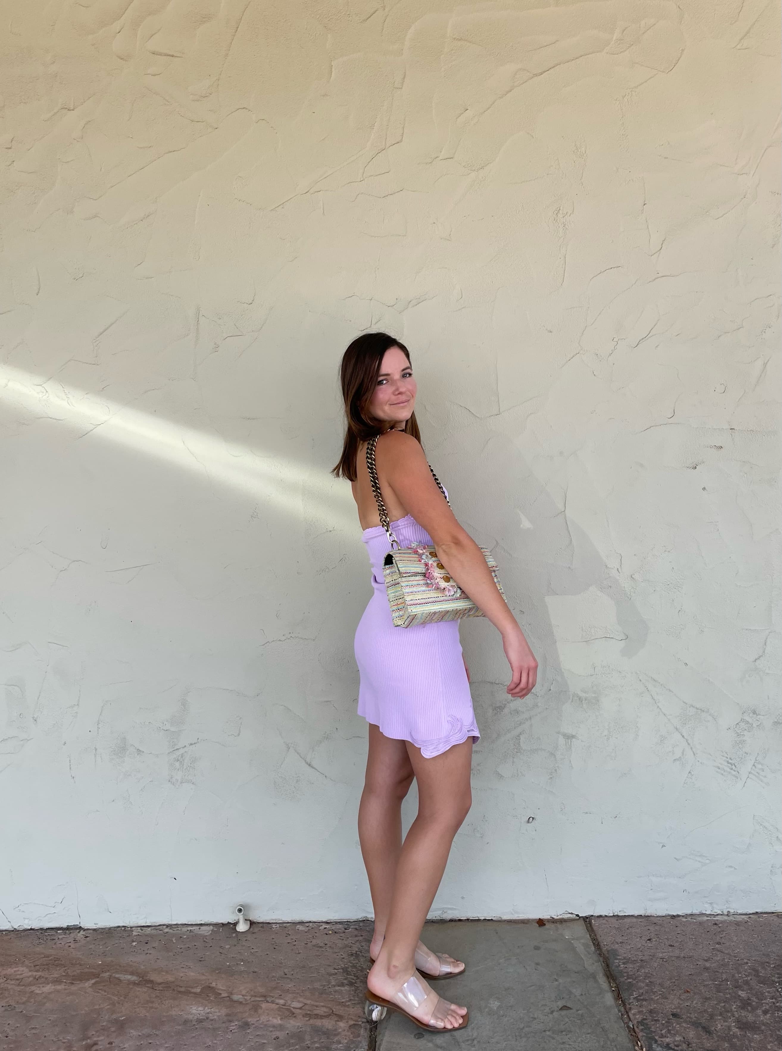 Karen Alexandra in lavender dress